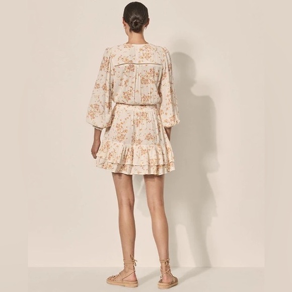 KIVARI Misha Cream Rust Ditsy Long Sleeve Mini Dress NWT - Picture 4 of 16